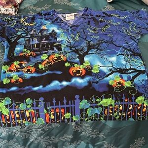 Smart Scrubs Blue and Black Bat Print Top